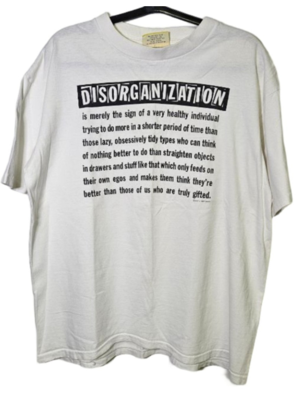 Vintage 90s Lake Street Shirts Disorganization Novelty T Shirt Made USA